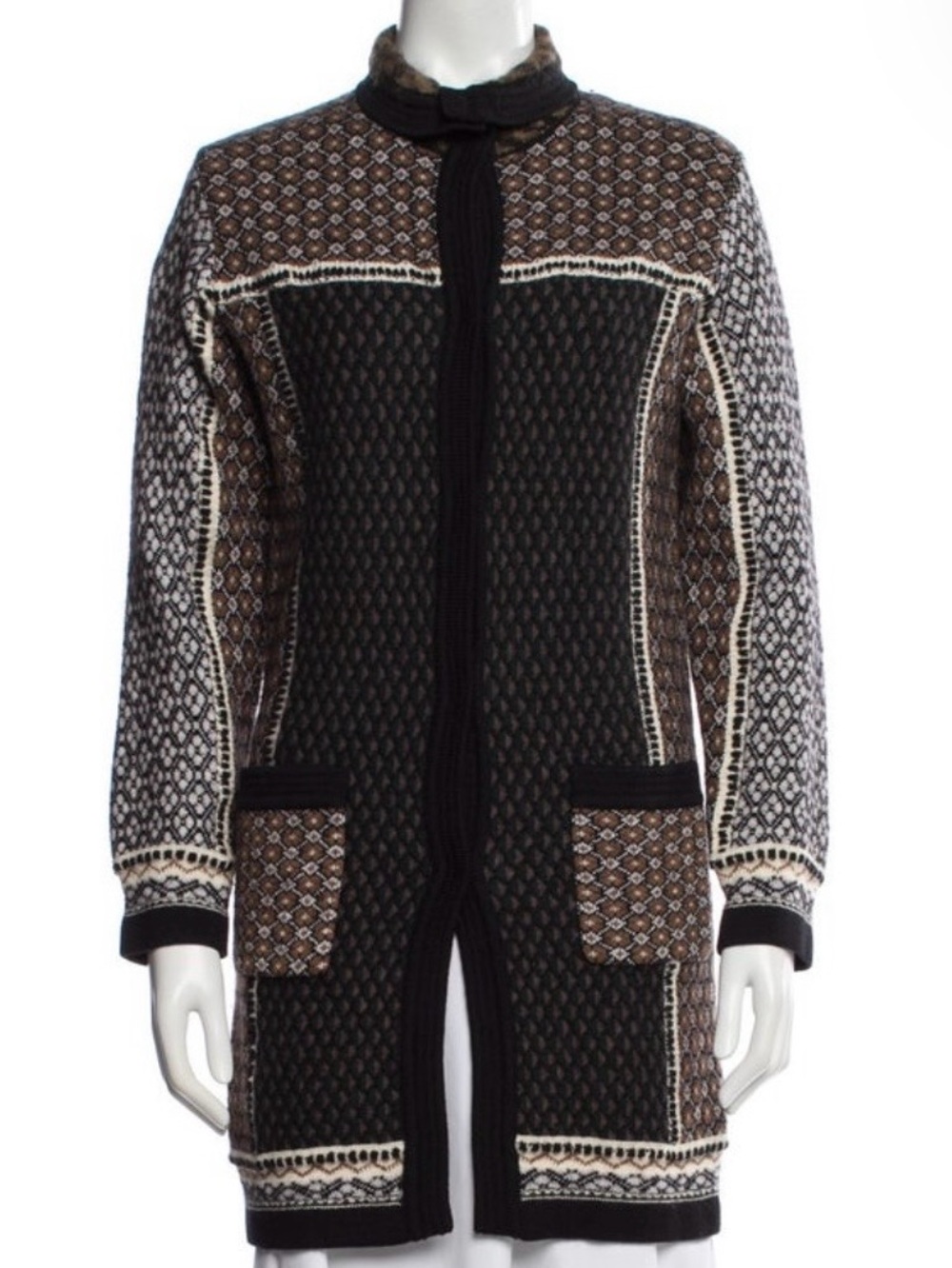 ETRO Woven mid thigh wool Coatigan in Black and Brown size 40(italian)